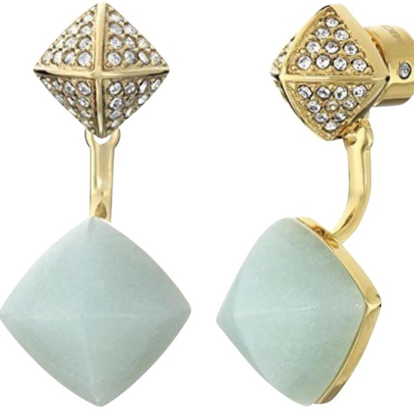 MICHAEL KORS Gold Plated Teal Blush Amazonite Pyramid Ear Jacket - Picture 1 of 8